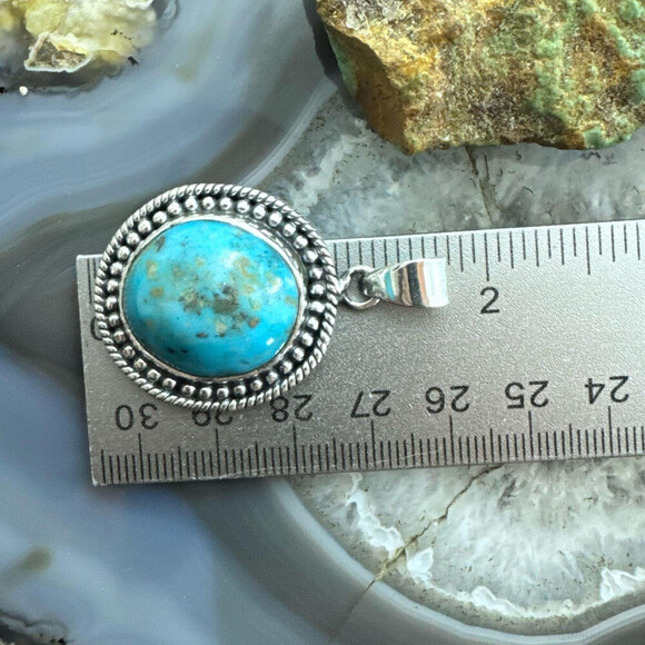 Sterling Silver SW Style Round Tibetan Turquoise Decorated Pendant For Women - Picture 10 of 10